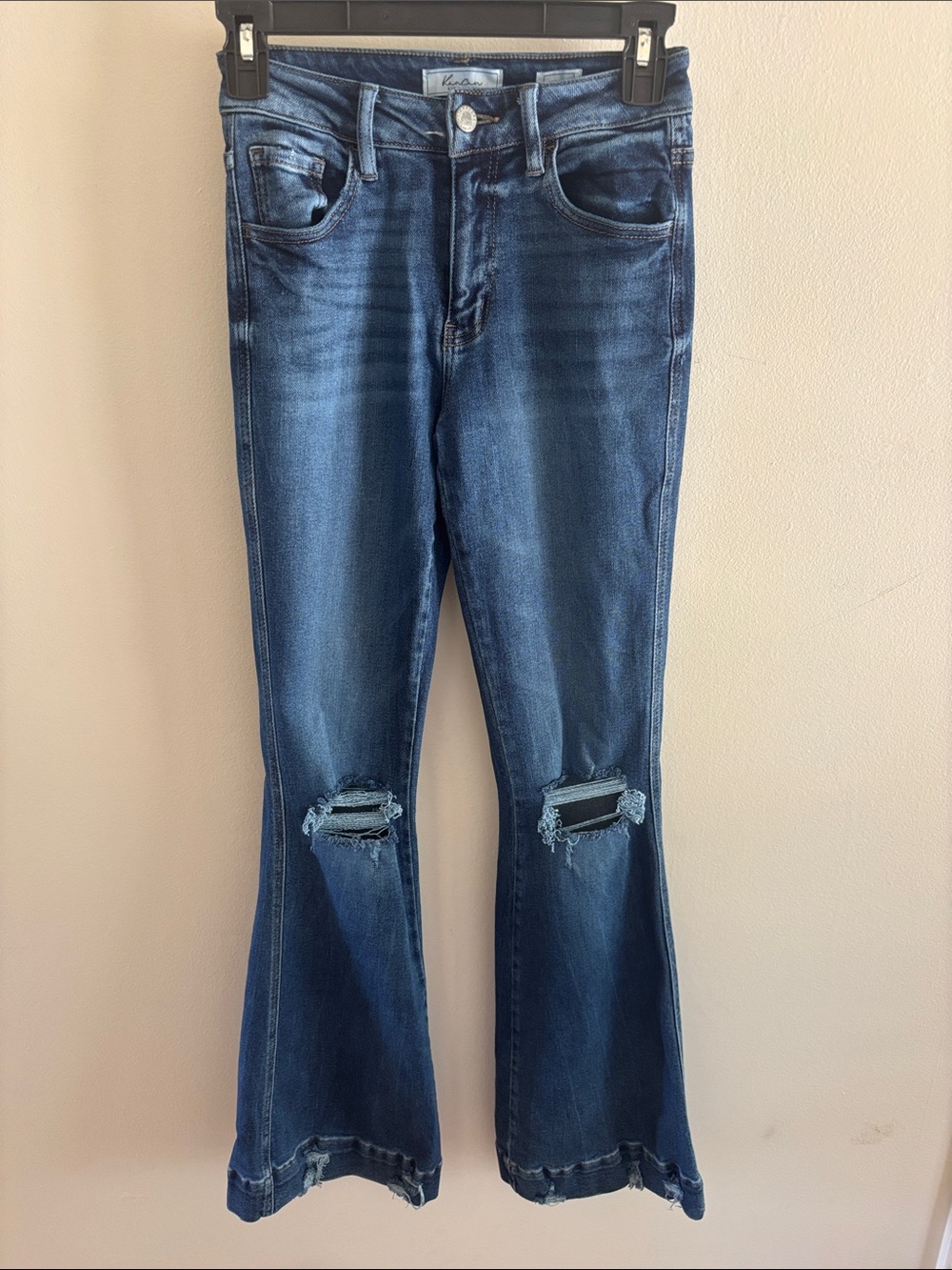 KanCan Women’s 23 Dark Wash Distressed Flare Jeans